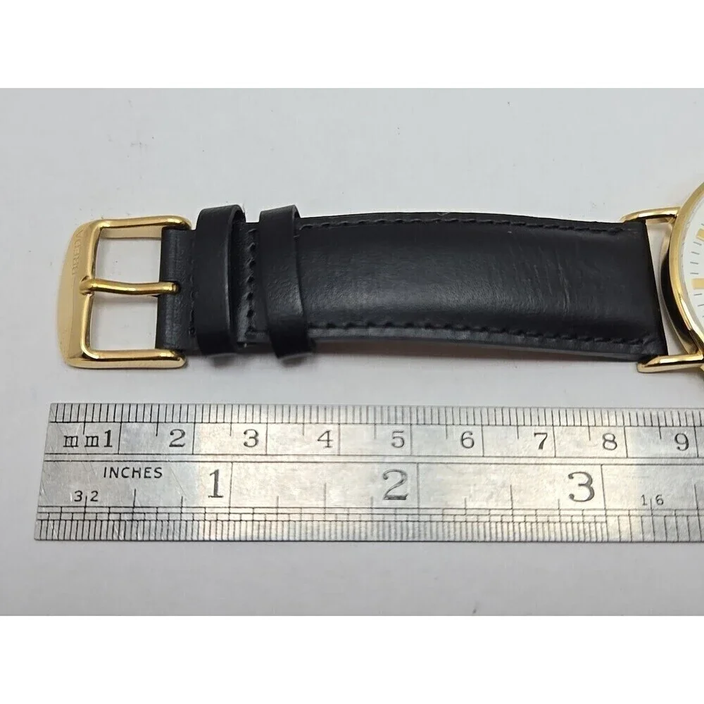 Breda Gold White Dial Quartz Unisex Watch Black Leather Strap New Battery Dallas